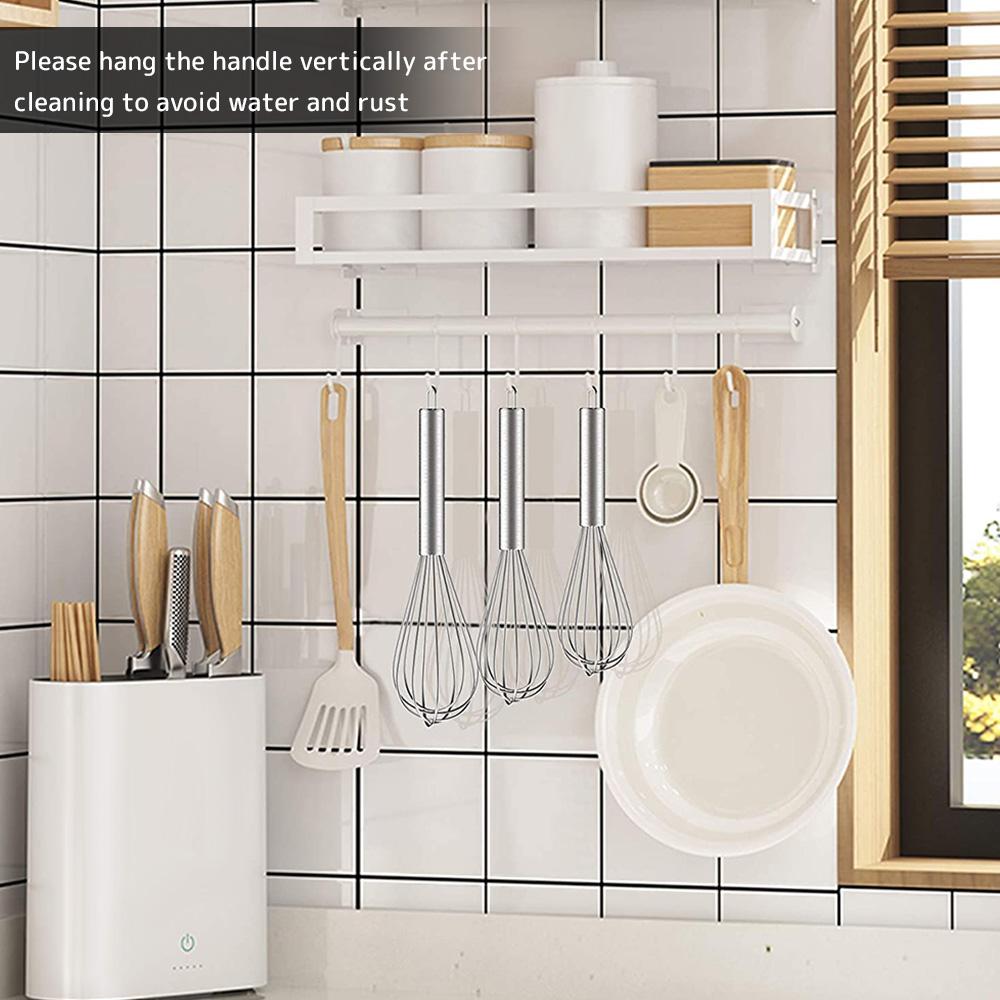 3pcs Stainless Steel Whisk Set 6 Wire Whisks 8/10/12 Inch Kitchen Balloon Whisks with Stainless Grip Manual Egg Beater Blender