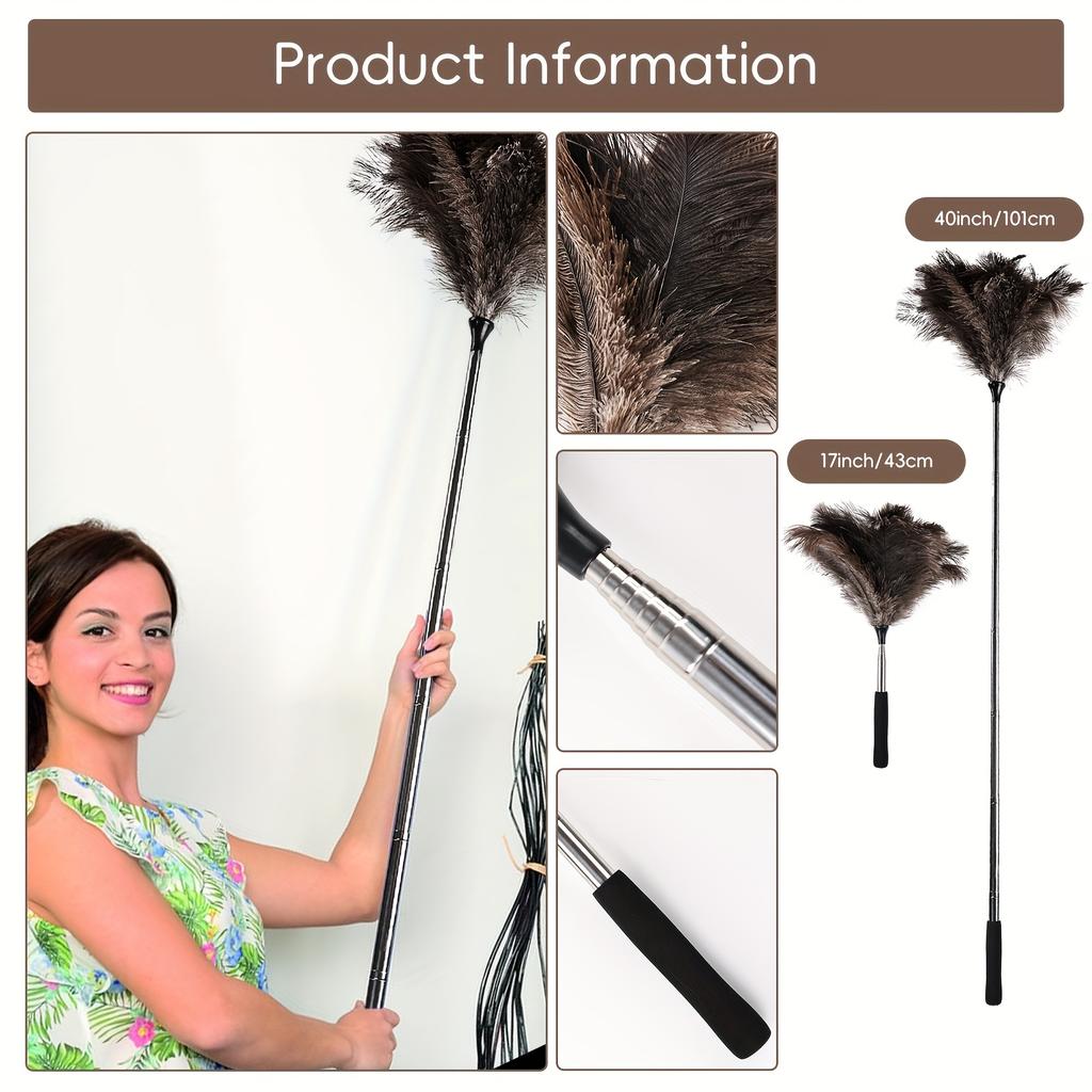 Extendable Feather Duster Reusable 1pc Feather Duster with Telescopic Handle Cleaning Tool for Ceiling Fans, Chandeliers, Blinds, Furniture