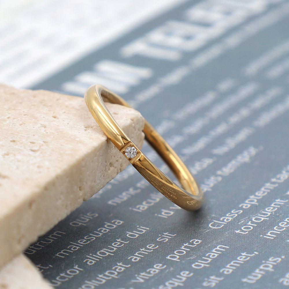Stylish And Simple 18K Gold Micro-Inlaid Zircon Plain Ring Ring, Ultra-Fine Titanium Steel Single Diamond Ring For Women