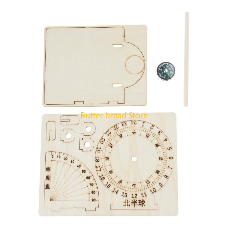 W89C Sundials Scientific Model Practical Wooden Sundials Model School Teaching Aids for Home Decorations