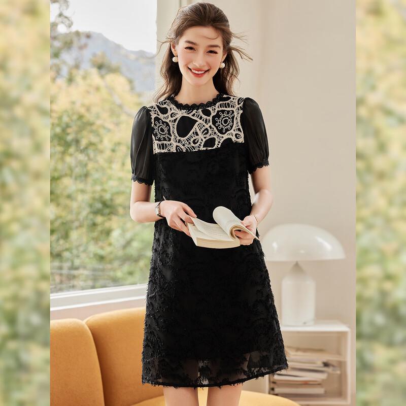 Bailuyu 2026 Summer Lace Round Neck Contrast Cut-out A-line Dress L