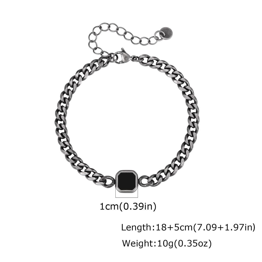 Classic Cuban Chain Bracelet for Men,Square Natural Stone Charms Stainless Steel Chain Wristaband,Jewelry Gifts for Husband Son