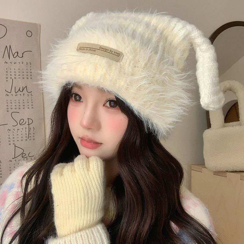 

Cute Woolen Knitted Hat for Women in Autumn and Winter Korean Style Warm Ear Protecting and Cold Proof Woolen Hat Versatile Large Head Girdle Cold Hat one size