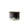 Hand-Painted Black Pottery Zen Tea Cup - Retro Mountain Design, Kung Fu Ceramic Masterpiece for Tea Tasting and Guest Reception.
