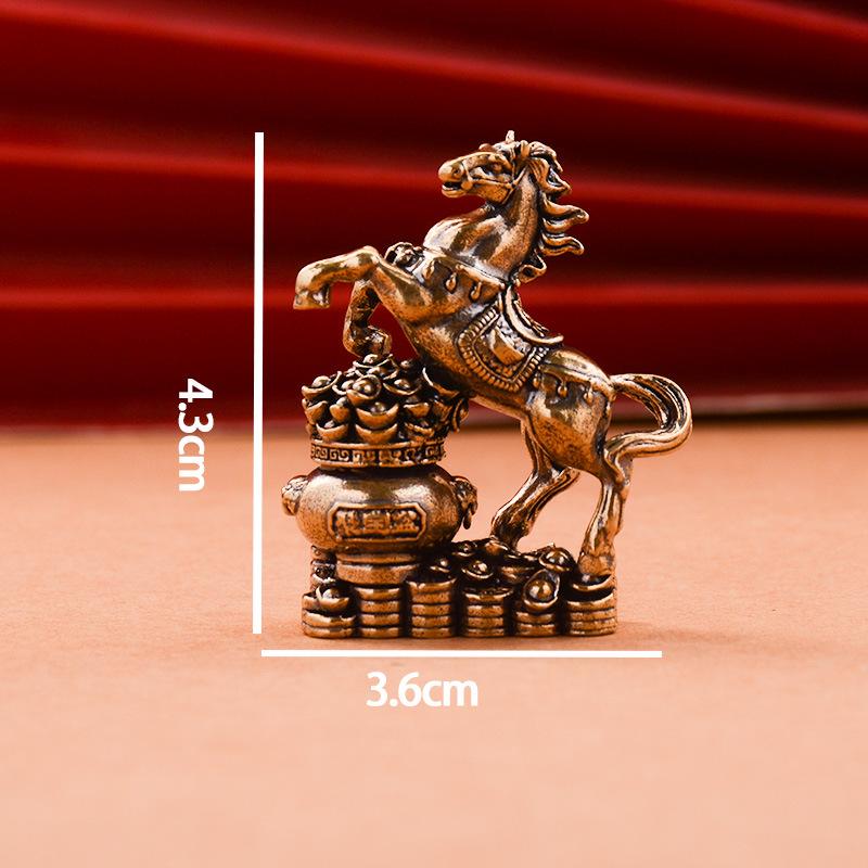Brass Horse Step On Coins Lucky Statue Feng Shui Desk Ornament Zodiac Animal Figurines Miniatures Pure Copper Crafts Collections