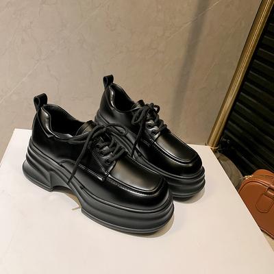 Mocassins de couro estilo feminino novo outono e inverno veludo interno aumento de altura sapatos de couro pequenos plataforma cadarço sapatos únicos