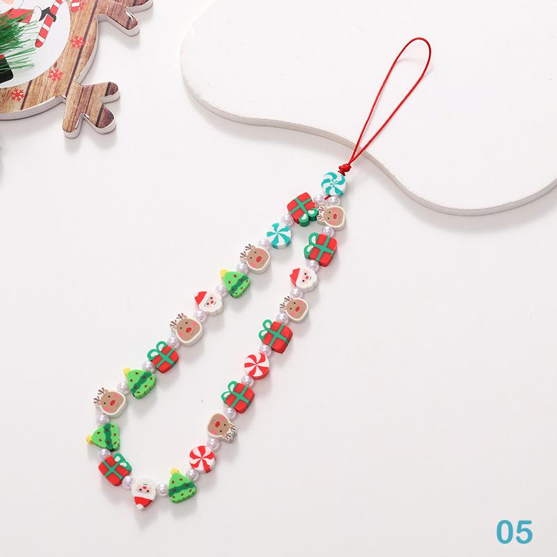 

Cute Christmas Gingerbread Beaded Phone Acrylic Pendant Keychain Girl Anti-Lost Chain Phone Straps Hanging Jewelry Xmas Gift 05