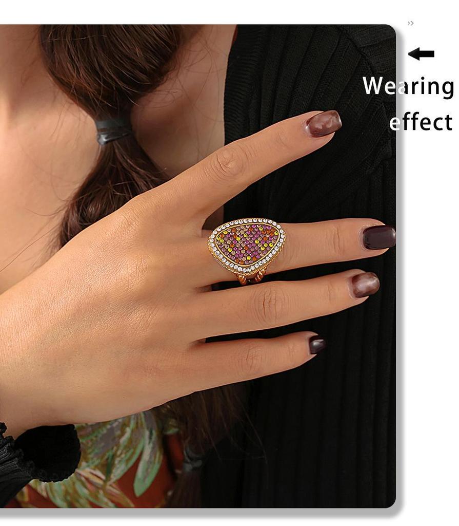 European-American Water Drop Braided Ring, Colored Diamond, 18k Gold PVD-Plated Titanium Steel Fashion Jewelry