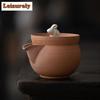 180ml Retro Coarse Pottery Old Rock Mud Hand Grab Po Japanese Gilded Silver Rabbit T Pot Tea Brewing Filter Kettle Kungfu Teaset