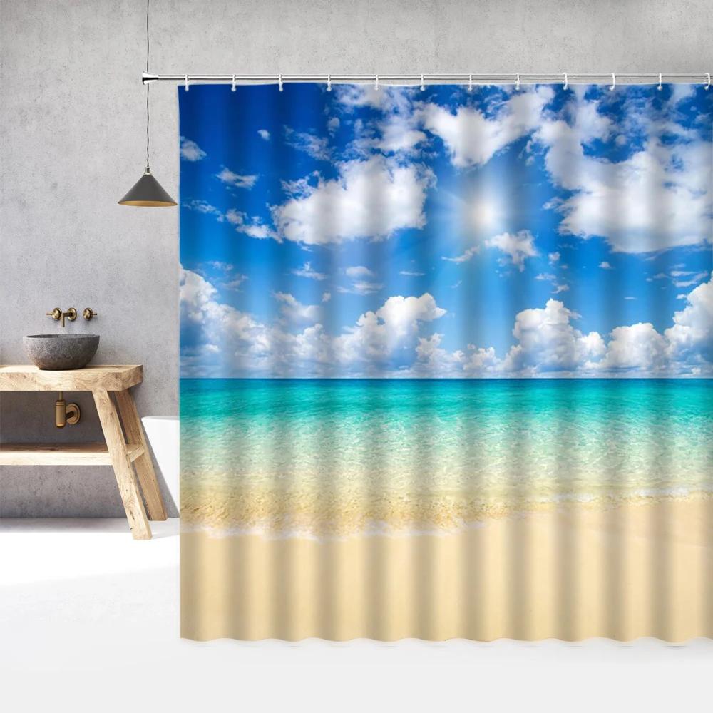 Nautical Sailboat Sea Beach Shower Curtain 3d Bathroom Curtains  Print Waterproof With Hooks Bath Shower Curtain Washable Cloth W90XH180cm