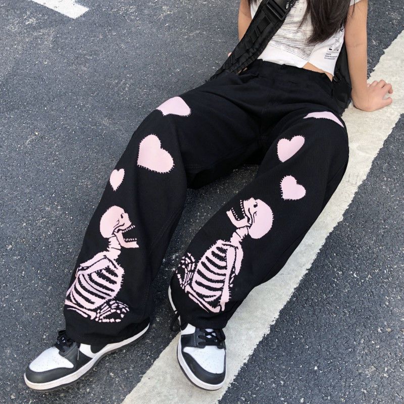 

Korean Wide Leg Pants Personal Skull K-style Loose Pants Personalized Skull gray2 M