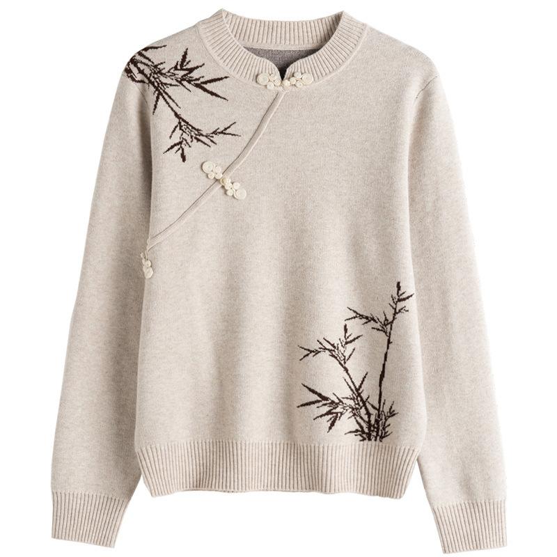 

New Chinese-style Red Sweater for Women s New Autumn and Winter Chinese Style Folding Buttons for The Dragon Year New Year 3XL бежевий