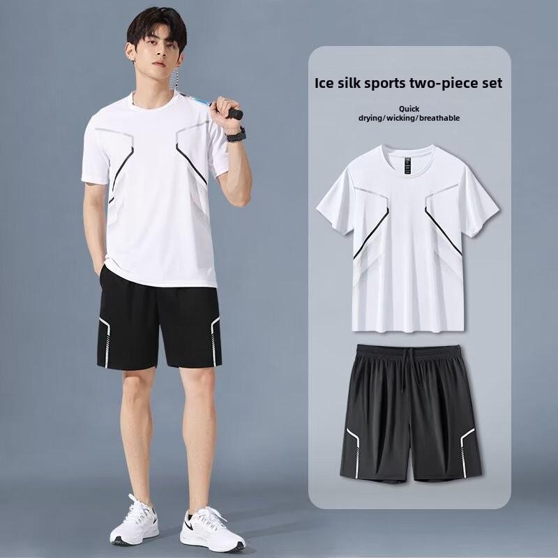 Costum de alergare casual unisex din mătase de gheață, cu uscare rapidă - mărime mare, mânecă scurtă