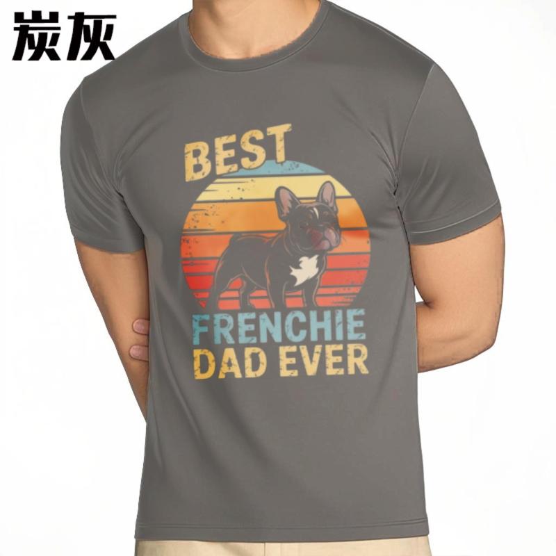 Retro Short Sleeve Shirt Breathable Unisex Round Neck tshirt Cotton Best Frenchie Dad Ever Vintage Sunset Dog Hiphop Boys tops
