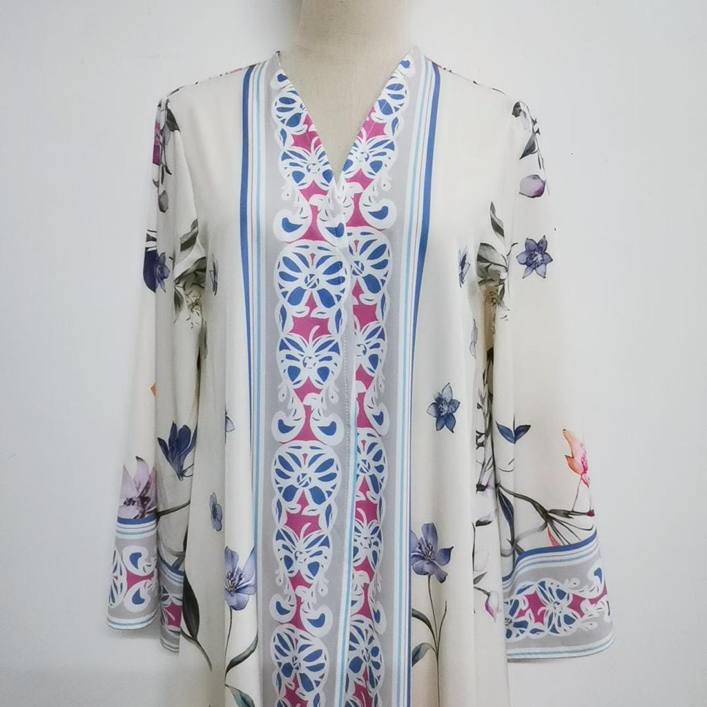 Floral Long Dress & Headscarf Two-Piece Cardigan Set