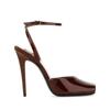 Large-sized Women's Shoes,square-toed Small Fish-mouthed One-line Buckle Stiletto Heels Catwalk Patent Leather Sandals