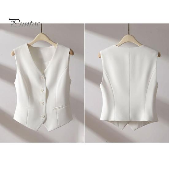 Women Sleeveless Waistcoat Button-up Solid Color Lightweight Breathable Vest Commuting Style Jacket Crop Top for Daily Wear Office Street