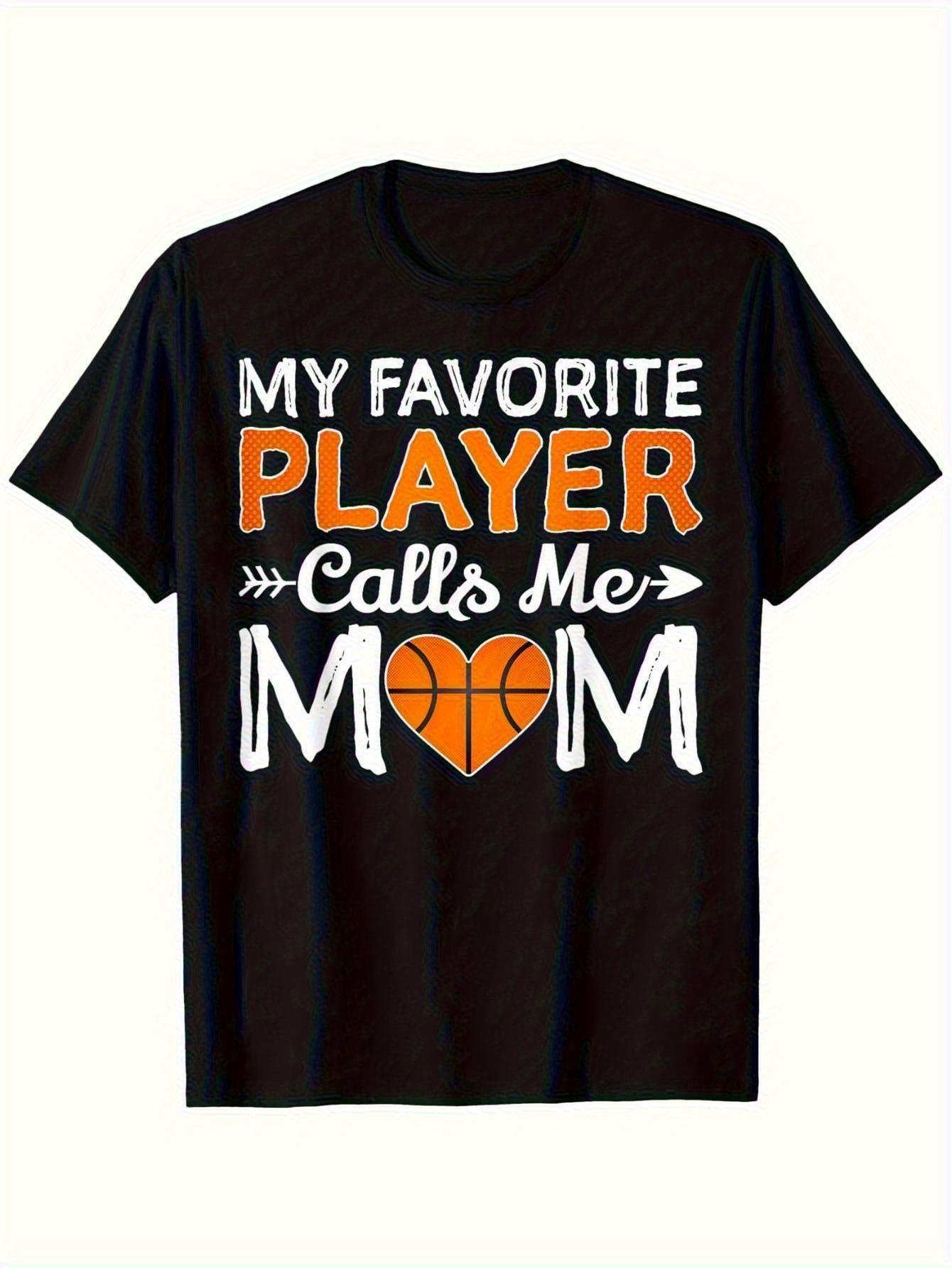 WoBasketball Mom T-shirt - Funny My Favorite Player Calls Me Mom Graphic Tee with Basketball Heart Design - Soft Crew Neck Shirt for Basketball Moms XXXL