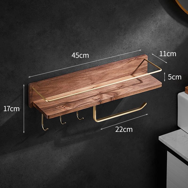 Solid Wood Bathroom Shelf Wall Mounted Toilet Storage Rack Towel Rack Toiletry Counter Bathroom Makeup Storage Rack Hook Bar