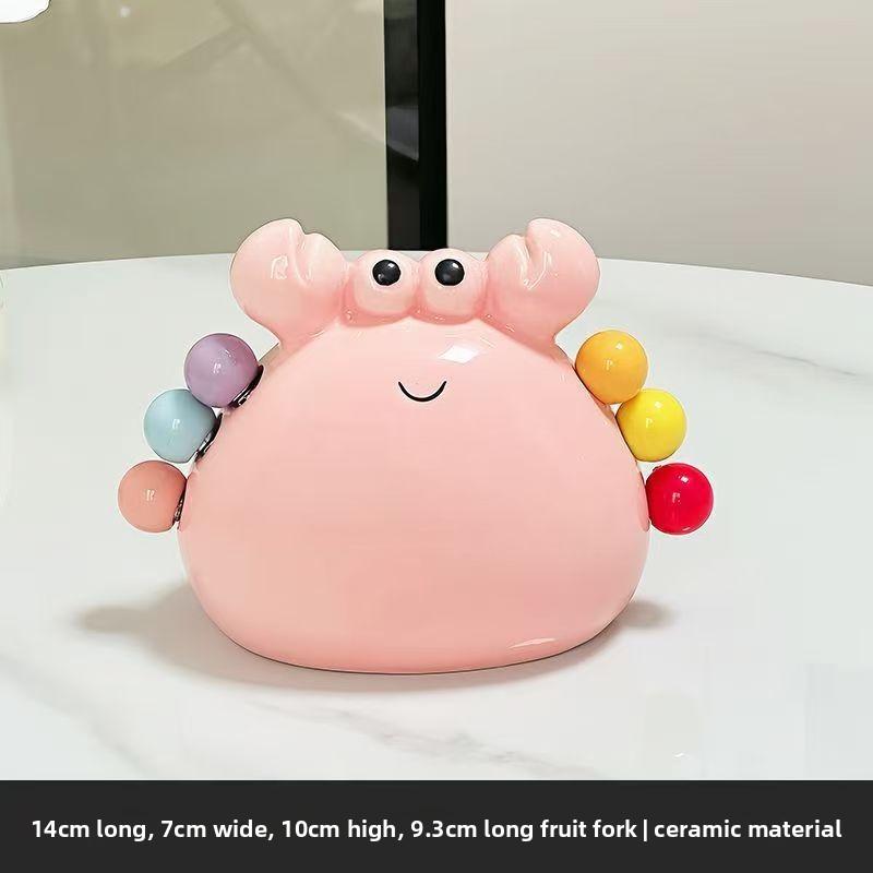 

Crab Fruit Fork Dessert Cute Stainless Steel Small Fork Ceramic Storage Jar Set Fruit Picks Child Safety Fruit Skewers рожевий