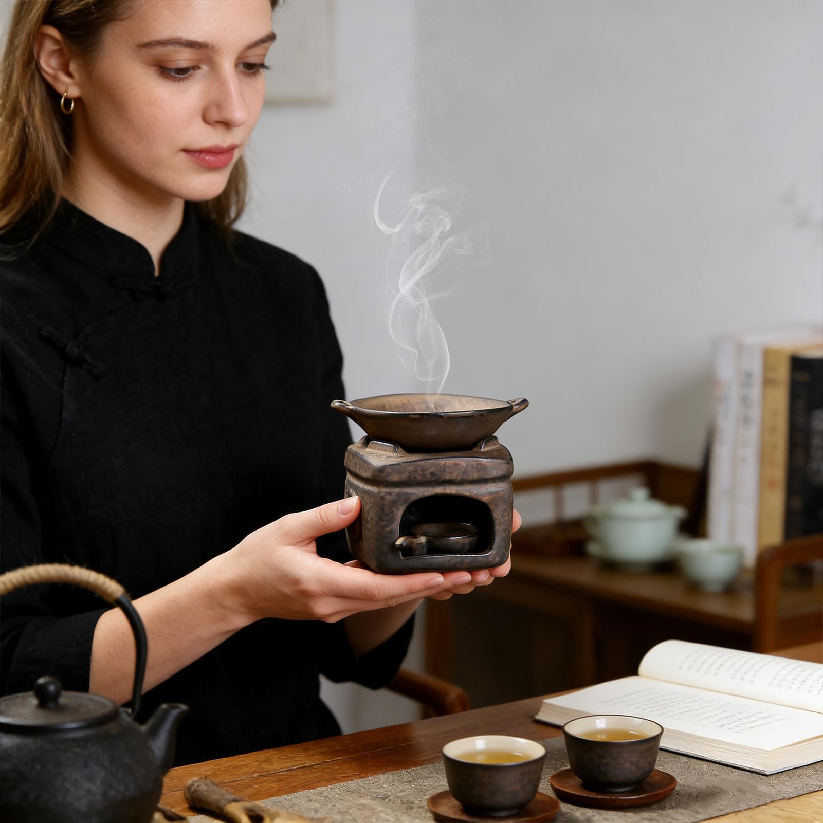 Ceramic Aromatherapy Oil Burner With 2 Candles Decorative Safe Ceramic Oil Diffuser Candle Wax Burner Scent Diffuser For Home