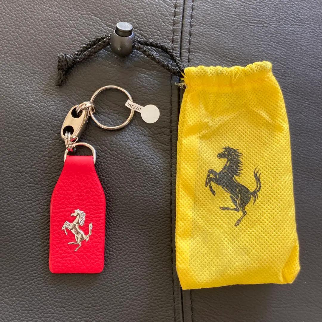 Ferrari Official Leather Keychain Red Logo Key Ring Horse Emblem Genuine Rare