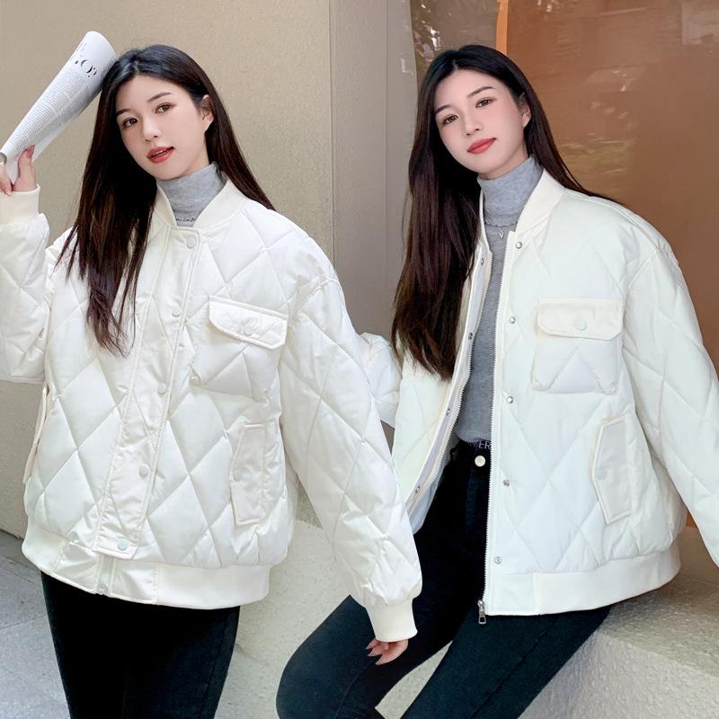 Maillard Argyle Women's Winter Baseball Jacket - Fashionable, Short, Loose, Thickened Cotton-Padded Coat