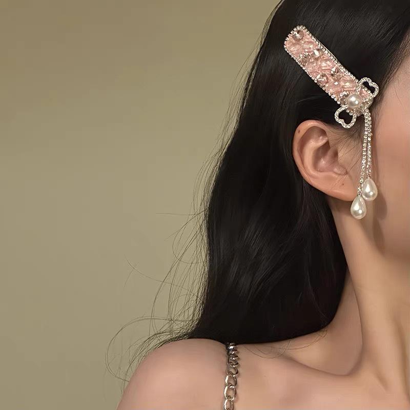 

Inlaid Bow Tassel Hair Clip For Women Temperament Sweet Hairpin High-End Side Bangs Clip Hair Accessories