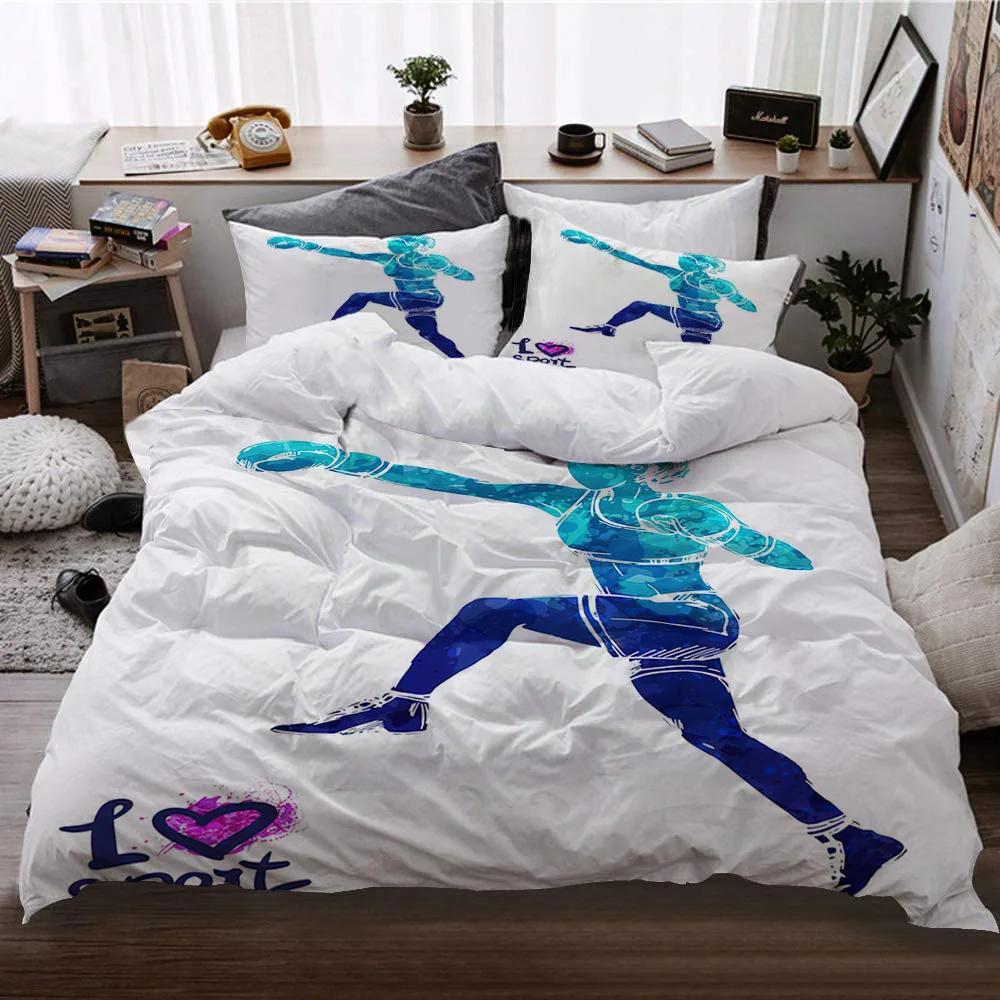 Sportowy Zestaw Poszwy na Kołdrę Taekwondo Narciarstwo Pływanie Boks Taniec Badminton Baseball Hokej na Lodzie Queen Poliestrowy Zestaw Pościeli Nastolatki Chłopcy