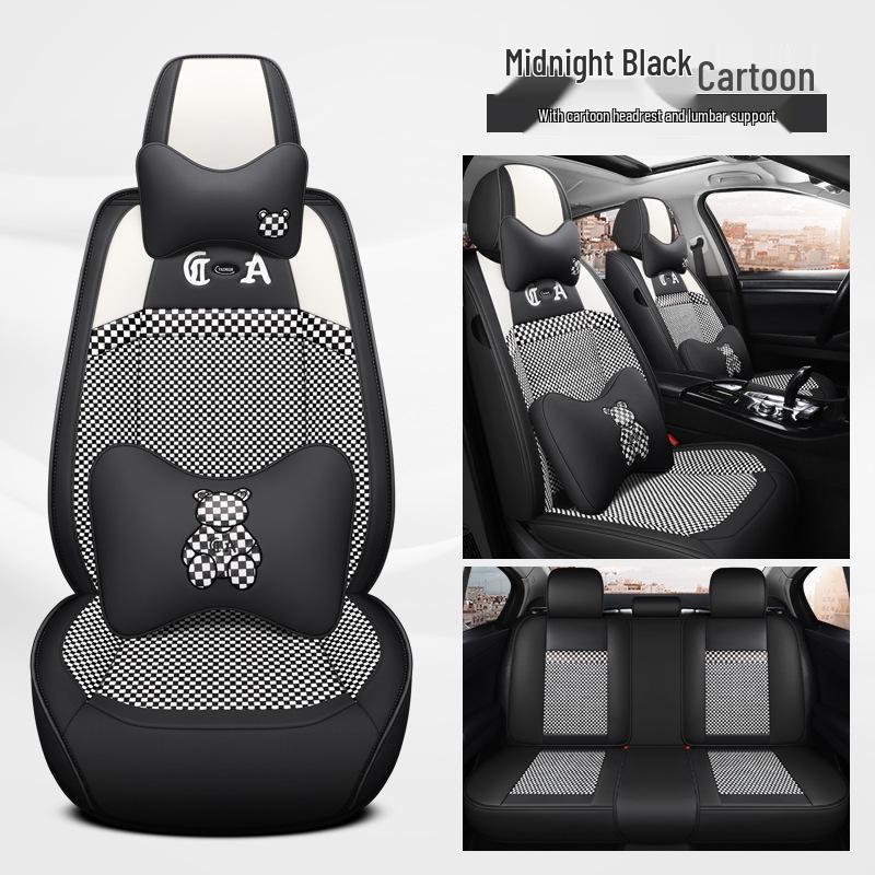 Bestune Cartoon Car Seat Cushion: Universal Leather-Linen Wrap for All Seasons