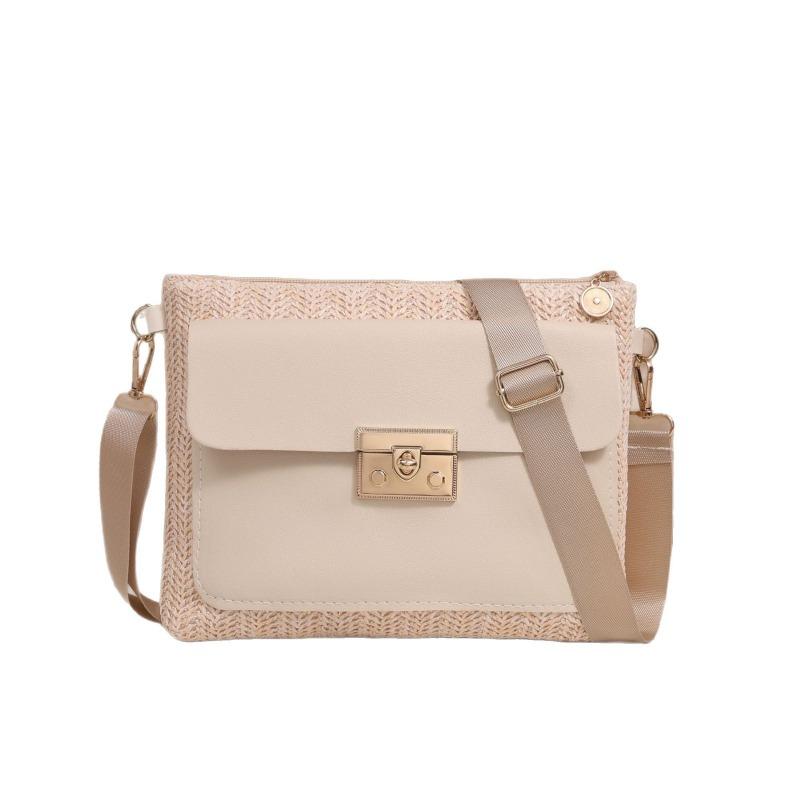 Fresh and simple woven small square bag spring and summer new splicing lock crossbody shoulder bag women's bag mobile phone bag