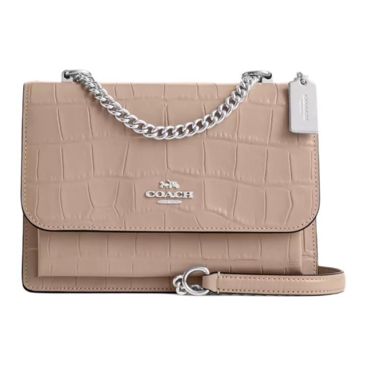 

Coach Klare 22 Nameplate Logo Snap Flap Crocodile Embossed Leather Shoulder Crossbody Bag Small Women Bags Stone CC840-SVST Basic Set (Bag+Dust Bag)