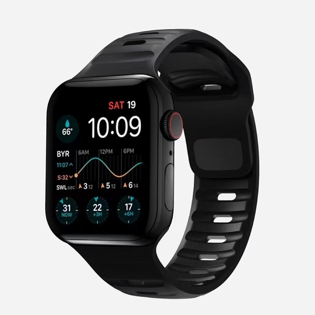 

Спортивный ремешок для Apple Watch Ultra 9 8 7 6 SE 5, мягкий силиконовый легкий браслет-ремешок для iWatch 38 мм, 40 мм, 42 мм, 44 мм, 45 мм, 49 мм 42/44/45/49mm чёрный