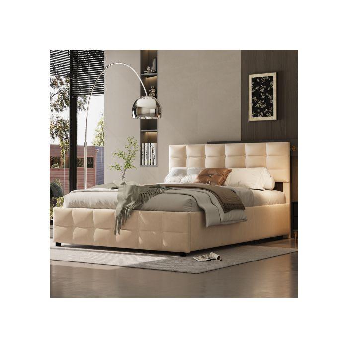 Gepolstertes Bett - MUVOE - 180x200 - Holländischer Samt - Lattenrost - Hydraulischer Stauraum