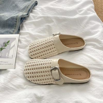 Baotou Half-slipper Women's Summer Shoes Flat-bottomed Fashionable Mesh Perforated One-foot Flip-flops