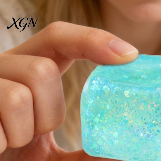 Squeeze Toy Ice Cube with Glitter Slow-Rising Water TPR Fidget Blingbling Stress Reliever for Relief Portable Decompression Gadget Kids Adults