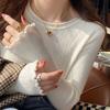 White Knitted Bottoming Shirt Women's Spring and Autumn Inner Slim-fitting Sweater Design Sense Fungus Edge Long-sleeved Top