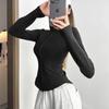 Women's Long Sleeve Zippered Outwear Cropped Workout Shirt Slim Fit Full Zip Athletic Running Gym Shirt for Women