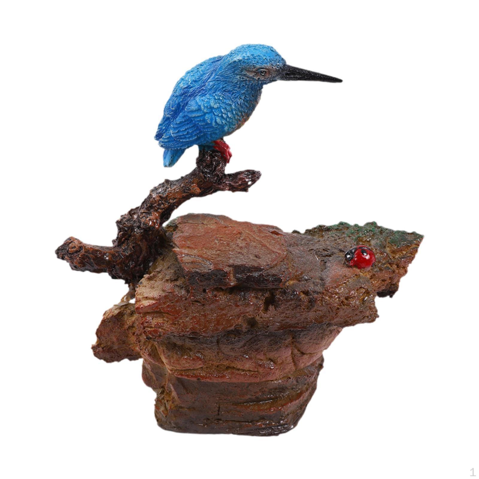 

Bird on Branch Figurine Animal Sculpture Craft Art Tabletop Ornament Statue for Indoor Outdoor Blue Bird