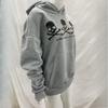 European and American Street Skull Print Gray Retro Casual Hoodie