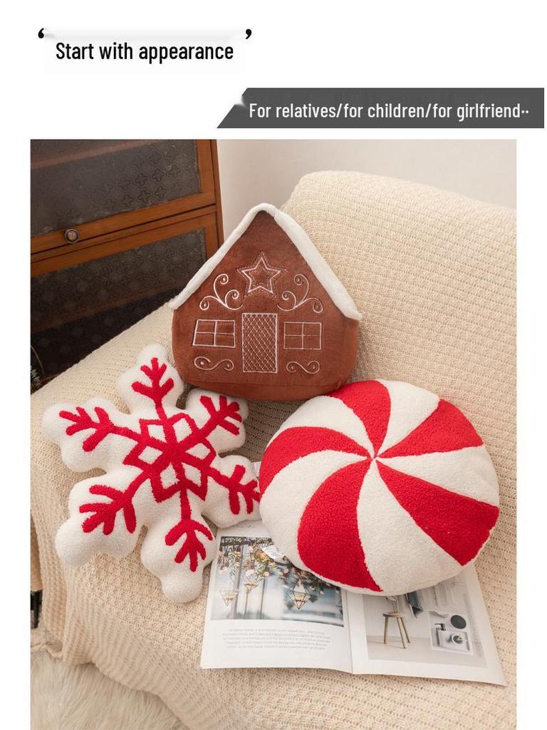 Grenzüberschreitende Weihnachts-Schneehaus-Girlande: Schneeflocken-Bonbon Plüschkissen - Festliche Dekoration & Geschenkkissen.