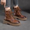 Johnature Thick Sole Vintage Boots Side Zipper Genuine Leather Short Boots Fashion Versatile Women Shoes