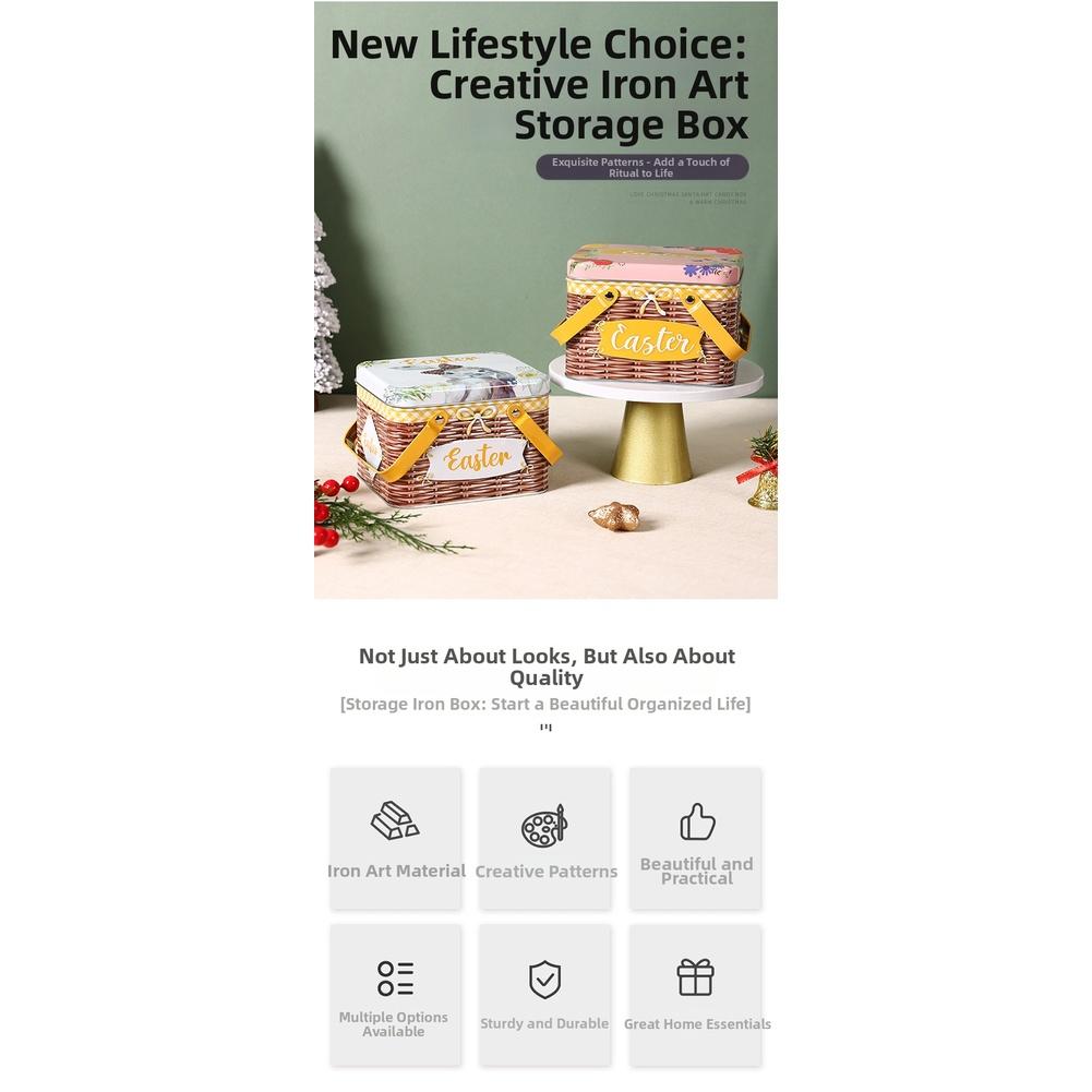 Cartoon Design Iron Cookie Biscuit Tin Box with Handle for Candy and Snack Storage with Moisture Proof Tight Lid