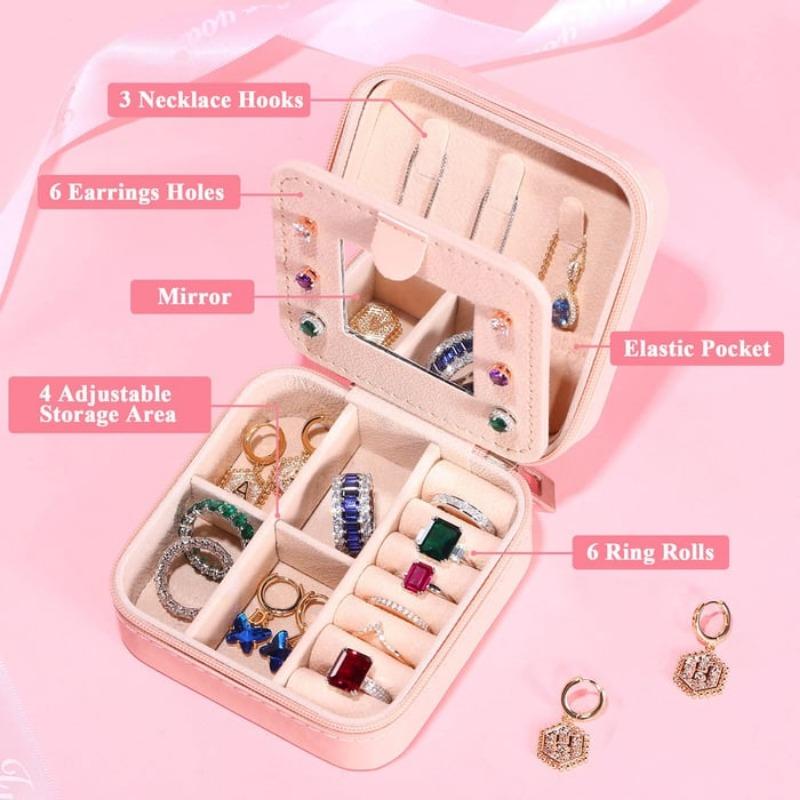 PU Jewelry Box Storage Mirror Box 26 Printed Letter Jewelry Box Portable Jewelry Storage Box Earring Ring Box