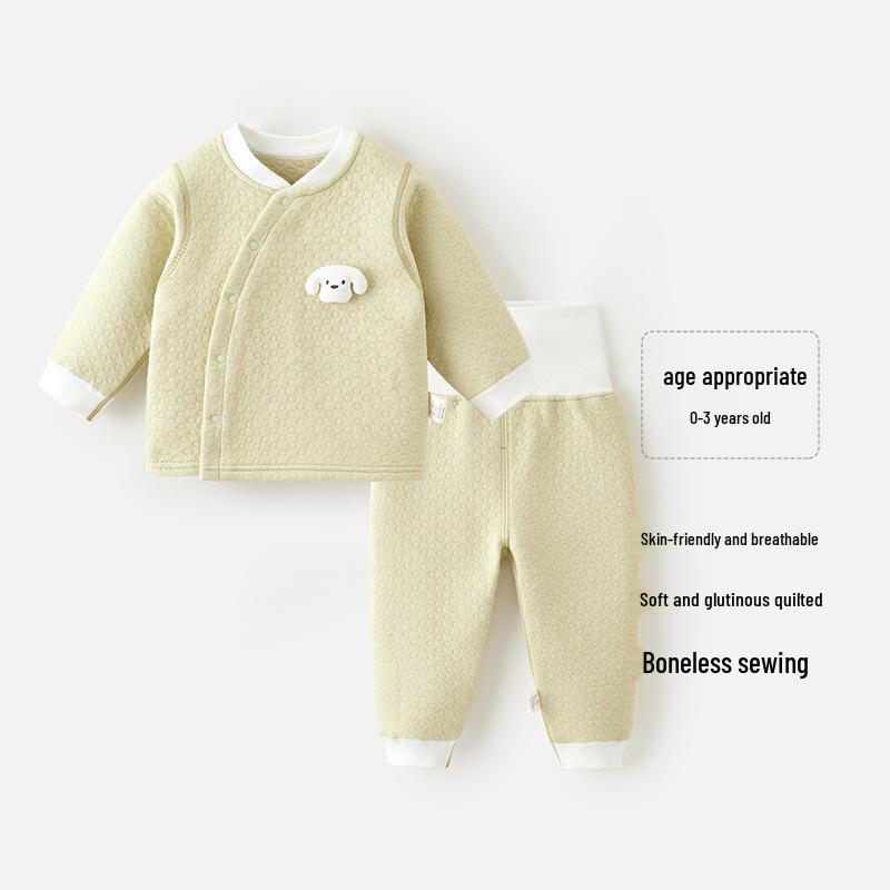 Infant Quilted Winter Set: Baby Warm Underwear with Split Clothes, Autumn Pants & Shirts
