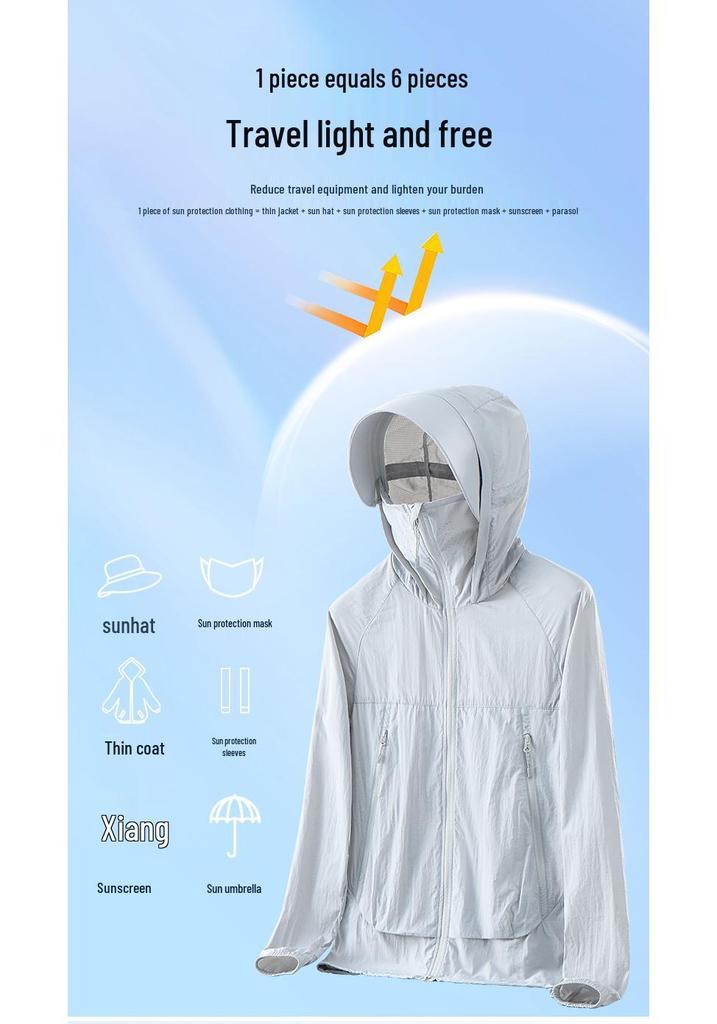 Unisex UPF50+ UV Protection Ice Silk Windbreaker with Large Brim