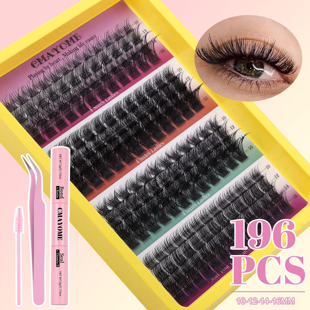 False Eyelash Extension Set, Single Tuft Of Hair 196 Tufts, Dense Makeup, Big Eyes D Curled Eyelashes