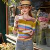 Damen-Strickjacke im koreanischen Stil, gestreift, Wollmischung