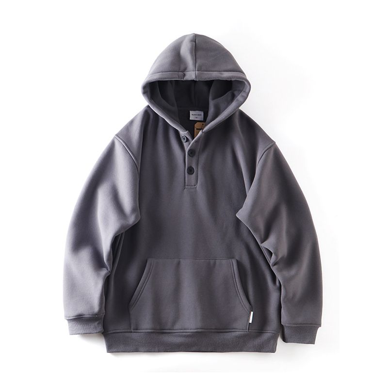 Heavy Weight American Retro Hooded Sweatshirt Winter Breasted
