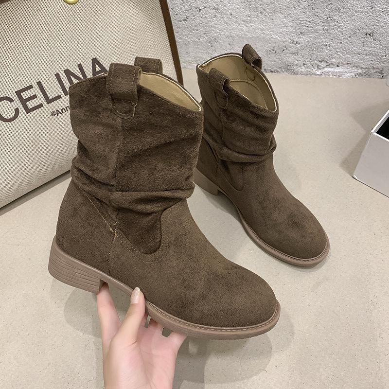 Women's Shoes Pile Boots Women's 2025 Spring and Autumn New Maillard Western Cowboy Boots Single Boots Medium Boots Martin Boots